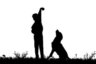 bir köpek ile bir çocuk silüeti.