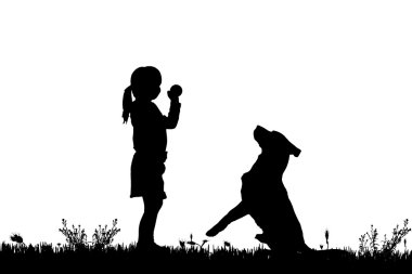 bir köpek ile bir çocuk silüeti.