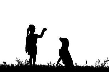 bir köpek ile bir çocuk silüeti.