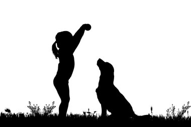 bir köpek ile bir çocuk silüeti.