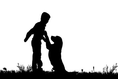 bir köpek ile bir çocuk silüeti.