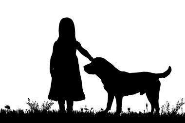 bir köpek ile bir çocuk silüeti.