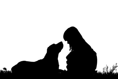 bir köpek ile bir çocuk silüeti.