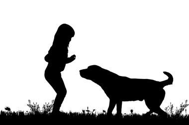 bir köpek ile bir çocuk silüeti.
