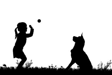 bir köpek ile bir çocuk silüeti.