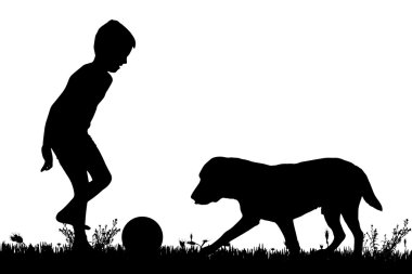 bir köpek ile bir çocuk silüeti.