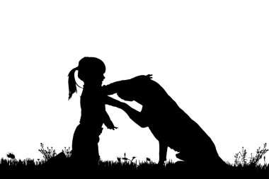 bir köpek ile bir çocuk silüeti.