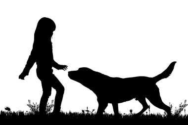 bir köpek ile bir çocuk silüeti.