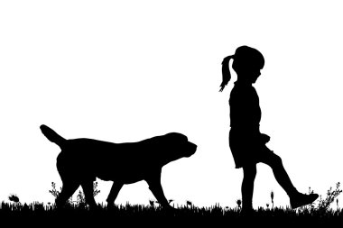 bir köpek ile bir çocuk silüeti.