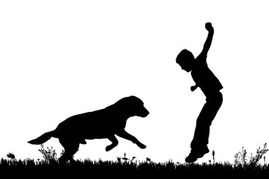 bir köpek ile bir çocuk silüeti.