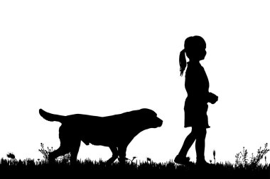 bir köpek ile bir çocuk silüeti.