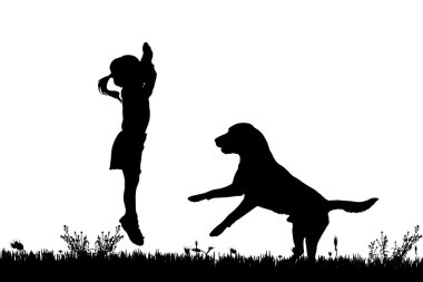 bir köpek ile bir çocuk silüeti.