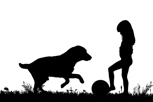 Silhouette eines Kindes mit Hund. — Stockvektor