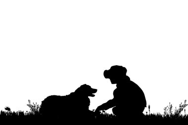 bir köpek ile bir çocuk silüeti.