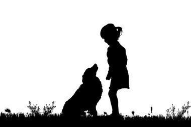 bir köpek ile bir çocuk silüeti.