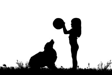 bir köpek ile bir çocuk silüeti.