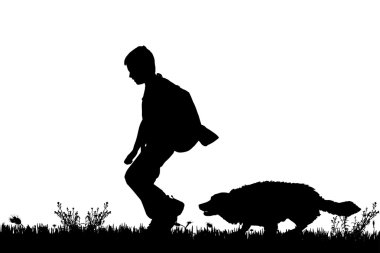 bir köpek ile bir çocuk silüeti.