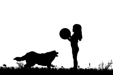 bir köpek ile bir çocuk silüeti.