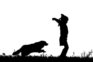 bir köpek ile bir çocuk silüeti.