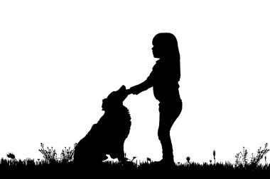 bir köpek ile bir çocuk silüeti.