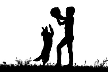 bir köpek ile bir çocuk silüeti.
