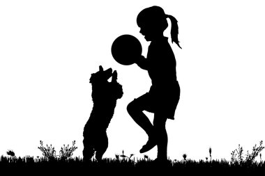bir köpek ile bir çocuk silüeti.