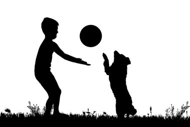 bir köpek ile bir çocuk silüeti.
