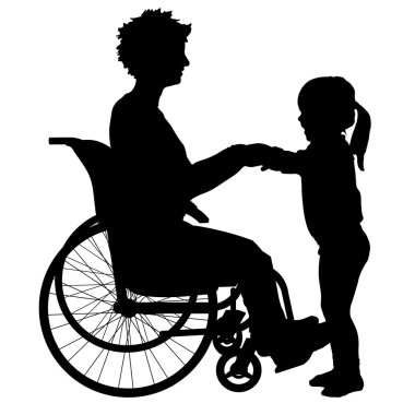 kadın bir tekerlekli sandalye ve çocuk