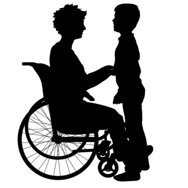 kadın bir tekerlekli sandalye ve çocuk