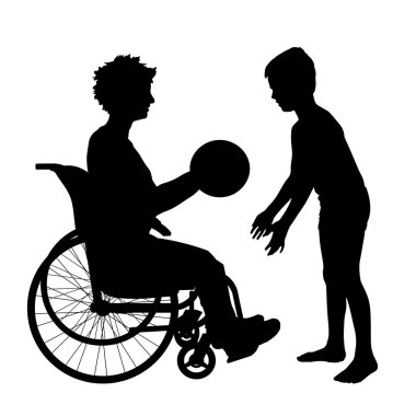 kadın bir tekerlekli sandalye ve çocuk