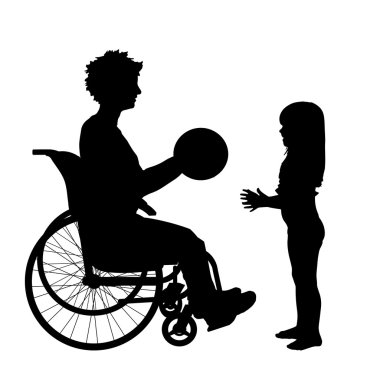 kadın bir tekerlekli sandalye ve çocuk