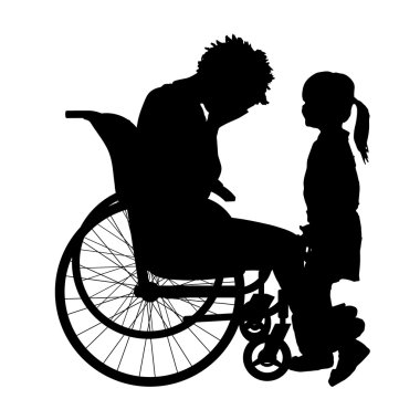 kadın bir tekerlekli sandalye ve çocuk