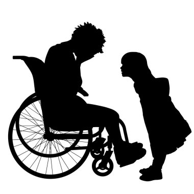 kadın bir tekerlekli sandalye ve çocuk