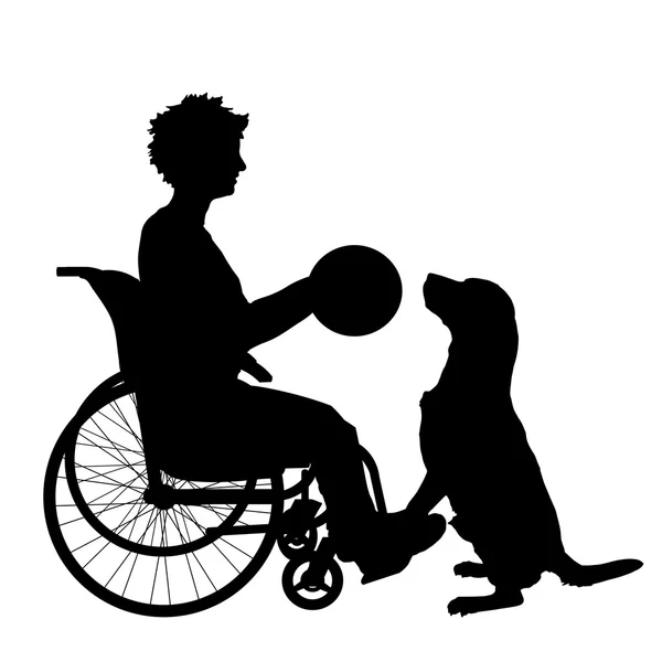 Femme en fauteuil roulant et chien — Image vectorielle