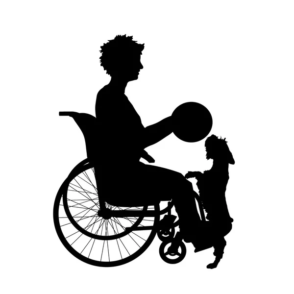 Kobieta na wózku inwalidzkim i pies — Wektor stockowy