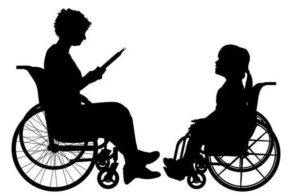 Kvinna i en rullstol och barn — Stock vektor