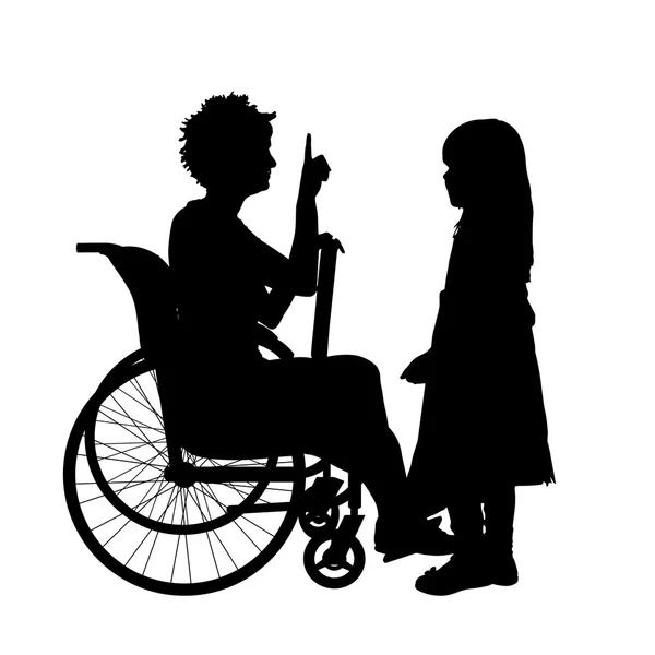 Woman in a wheelchair and child — Stock Vector