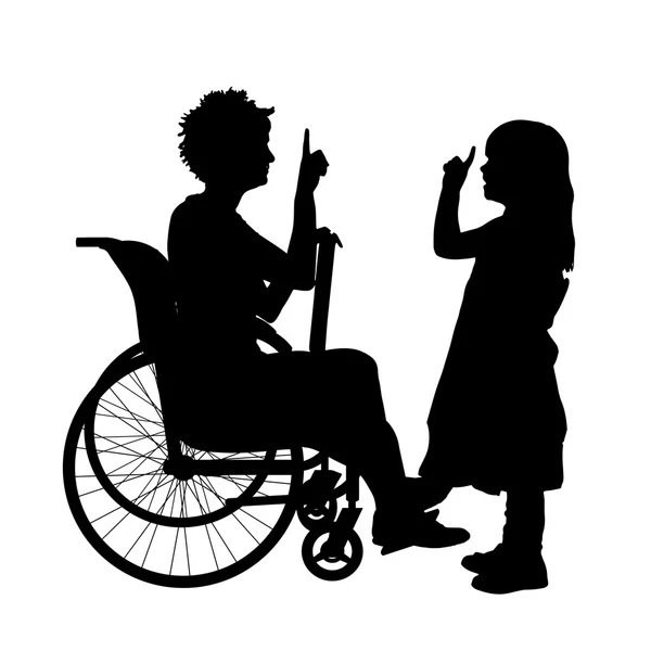 Femme en fauteuil roulant et enfant — Image vectorielle