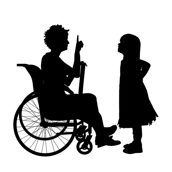 Woman in a wheelchair and child — Stock Vector