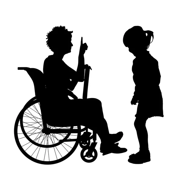 Donna in sedia a rotelle e bambino — Vettoriale Stock
