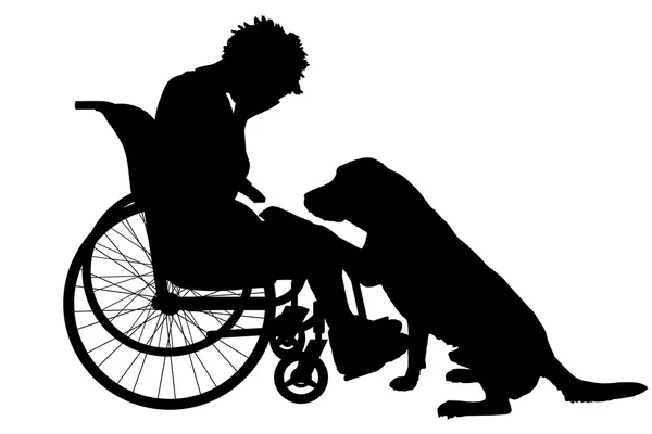 Woman in a wheelchair and dog — Stock Vector