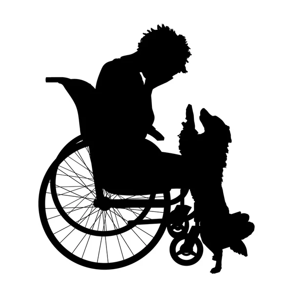 Vrouw in een rolstoel en hond — Stockvector