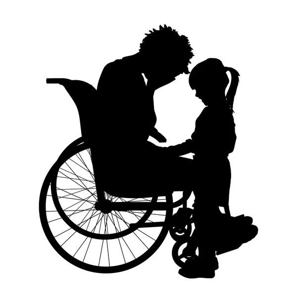 Kadın bir tekerlekli sandalye ve çocuk — Stok Vektör