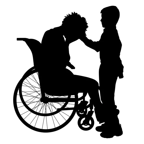 Femme en fauteuil roulant et enfant — Image vectorielle