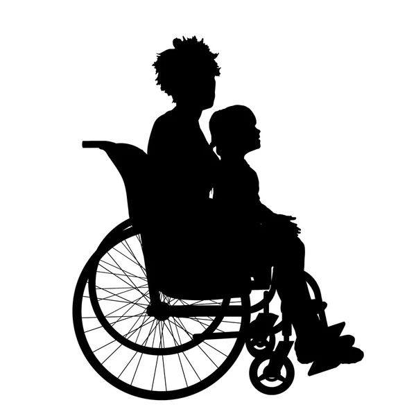 Mujer en silla de ruedas y niño — Vector de stock