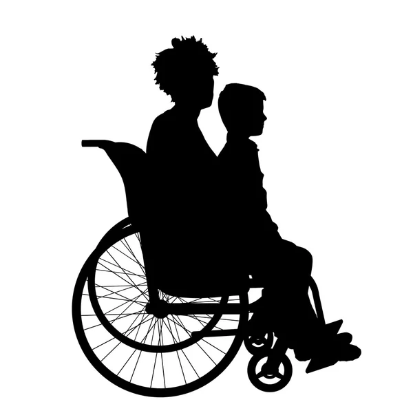 Femme en fauteuil roulant et enfant — Image vectorielle