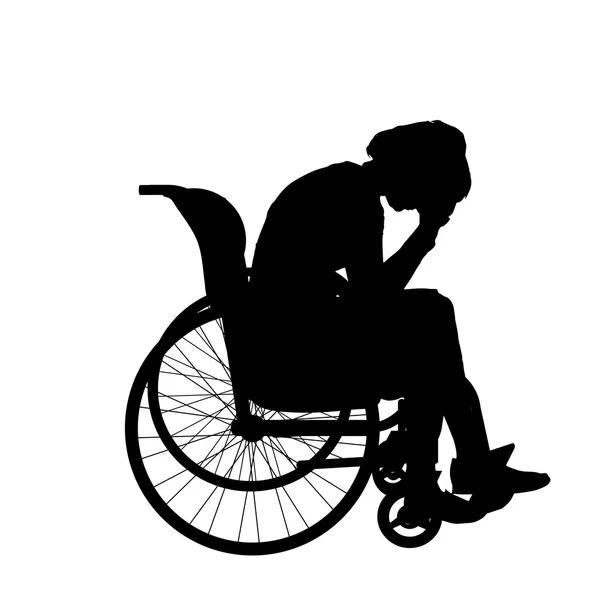 Silueta de una mujer en silla de ruedas — Vector de stock