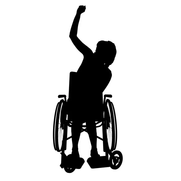 Siluett av kvinna i rullstol — Stock vektor