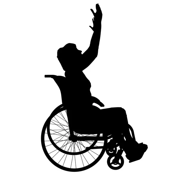 Silhueta de mulher em uma cadeira de rodas — Vetor de Stock
