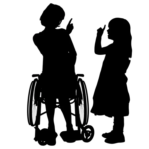 在一个轮椅和孩子的女人 — 图库矢量图片